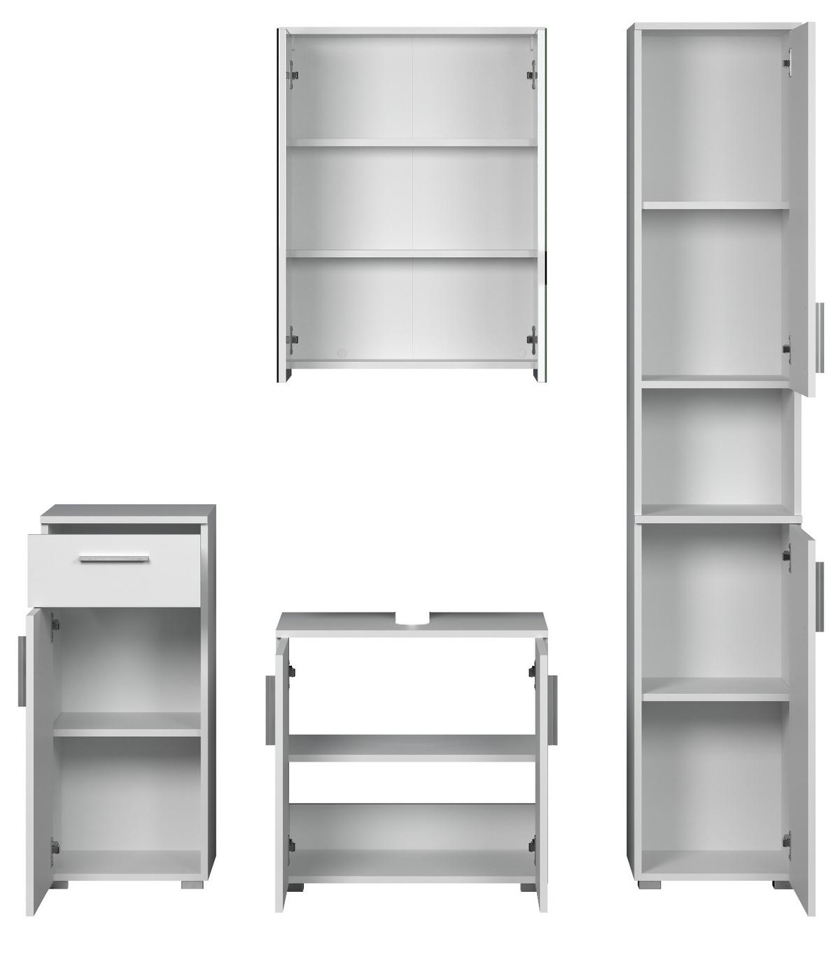 BADMÖBEL-SET weiß Hochglanz 4-teilig 164 x 192 cm, moderne Badezimmer-Schränke - Weiß Hochglanz/Silberfarben, Holzwerkstoff/Kunststoff (164/192/32cm) - Top.Furn