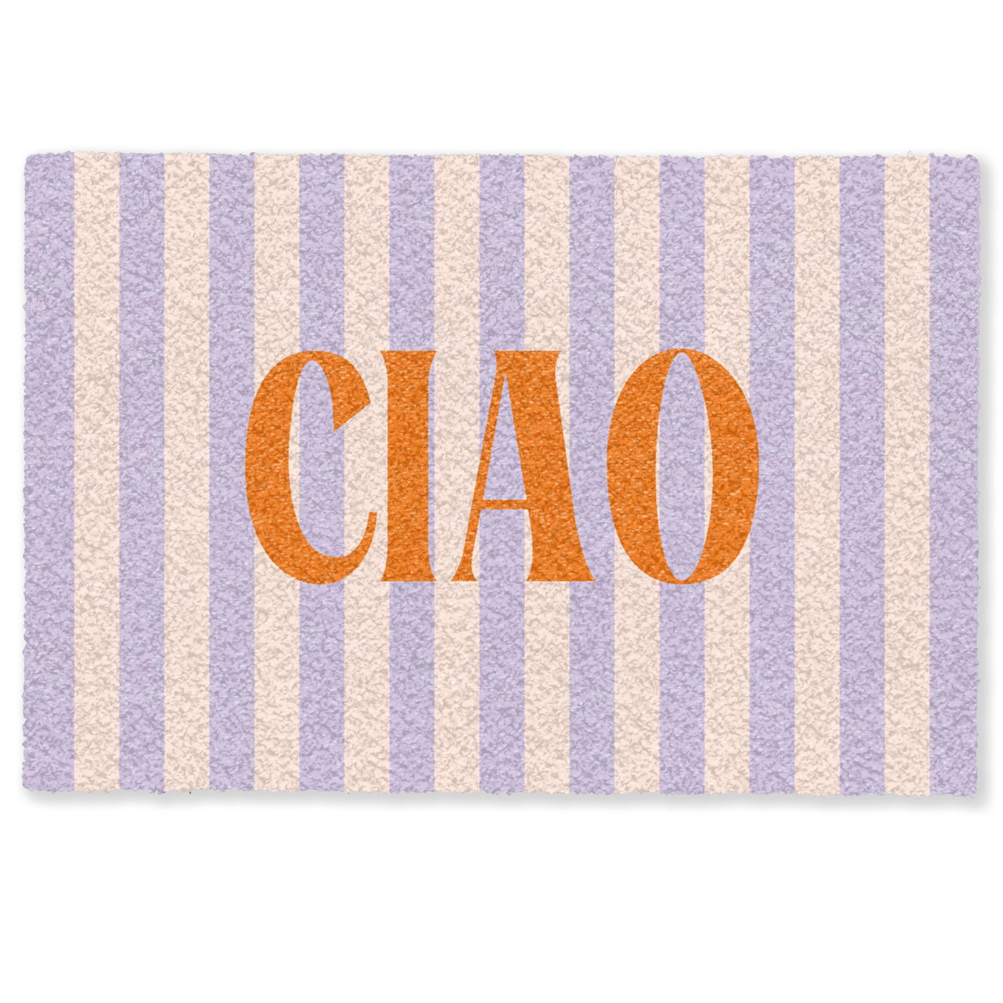 FUSSMATTE Ciao - Zitat - Pastell - Streifen Schmutzfangmatte 60x40 cm - Flieder, Kunststoff (60/0.4cm) - MuchoWow