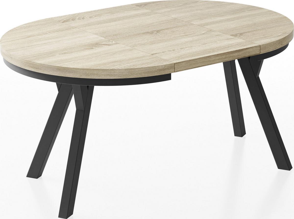ESSTISCH Lume runder ausziehbarer, Sonoma Eiche 100-150/100/76 cm - Schwarz/Sonoma Eiche, Holz/Holzwerkstoff (100/150/76cm) - WFL GROUP