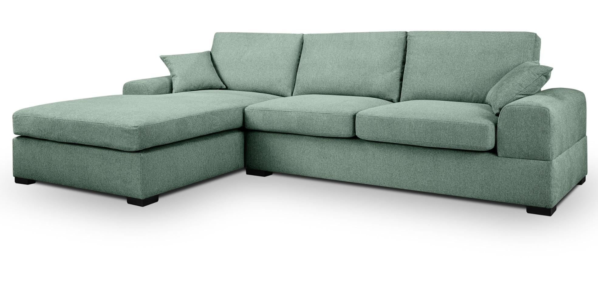 SOFA petrol Strukturstoff 308 cm, Ecksofa 5-Sitzer, L-Sofa Ottomane links - Petrol/Schwarz, Holz/Textil (308/186cm) - Inn.Furn