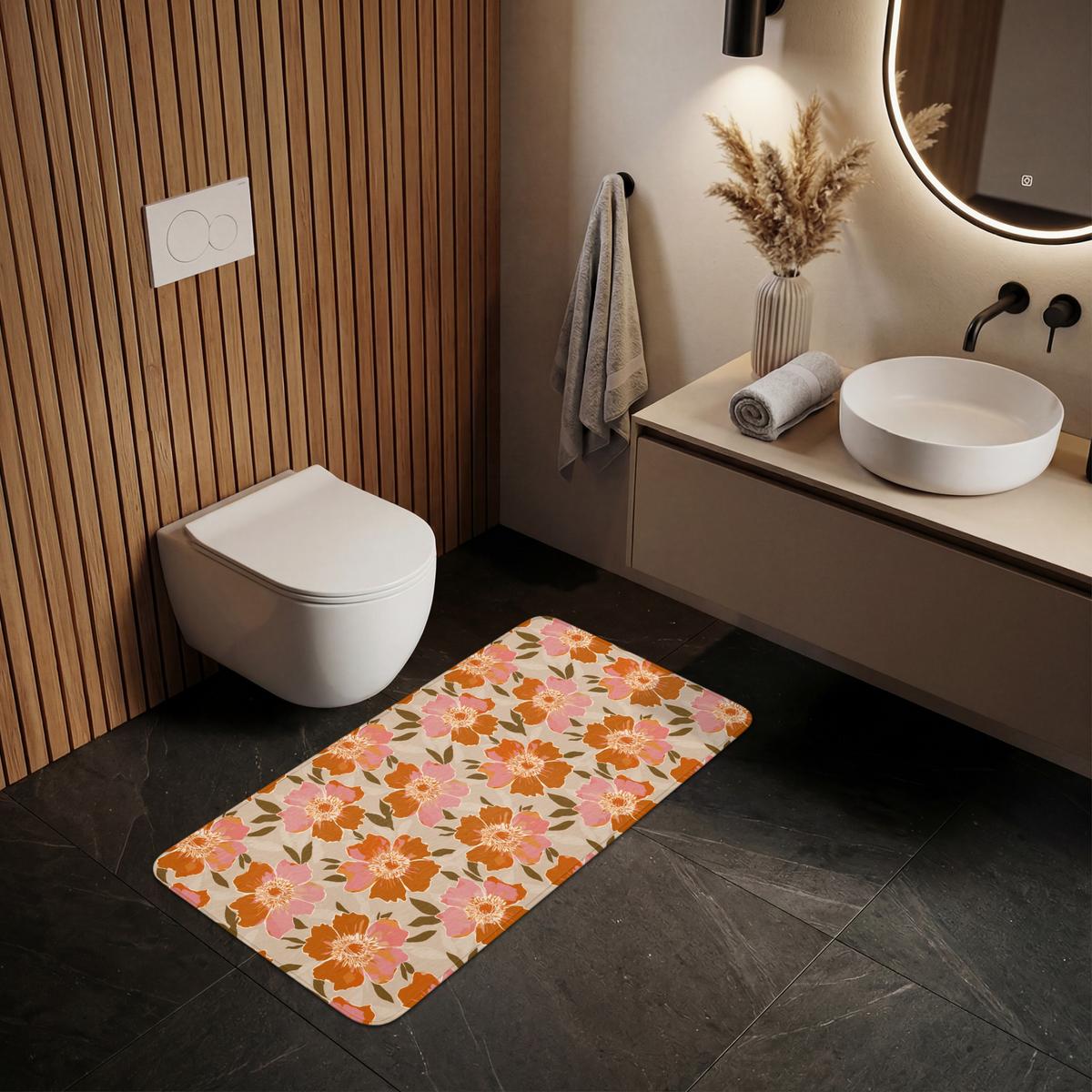 WC-VORLEGER Blumen - Motiv - Retro WC Teppich 120x60 cm - Multicolor, Textil (120/1cm) - OnlyWow