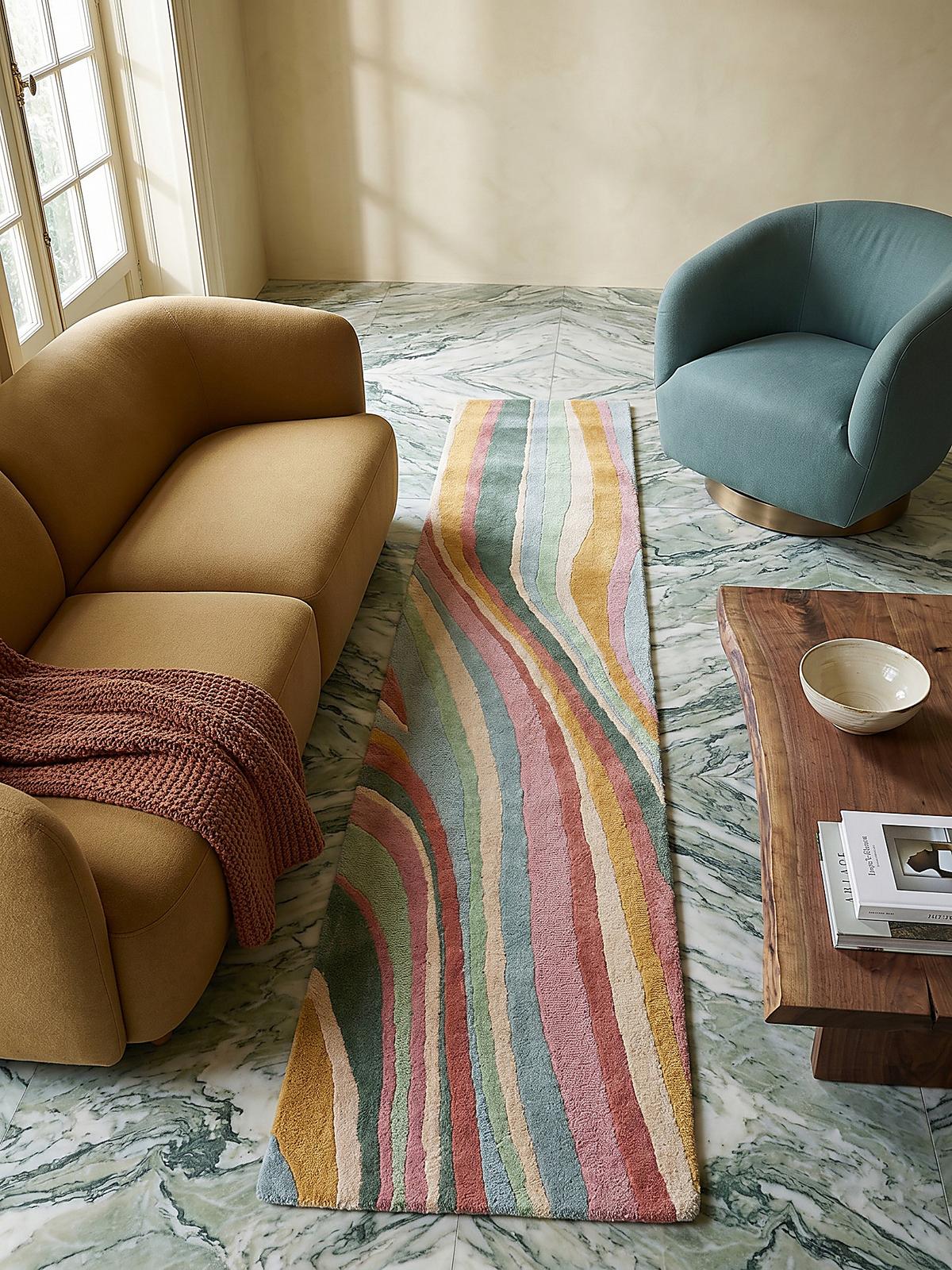 WOLLTEPPICH DERWENT, abstrakt, Grün-Bunt, 60 x 230 cm - Multicolor, Textil (230/60cm) - KADIMA DESIGN