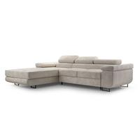 ECKSOFA GIULIO Beige Velours-Stoff mit Schlaffunktion - Beige, Holz (280/203cm) - MASSENO