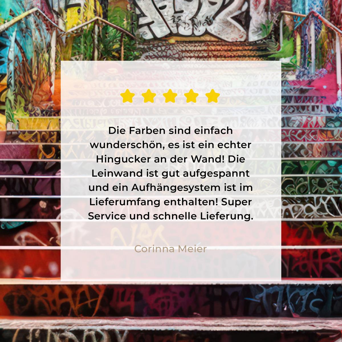 LEINWANDBILD Treppe - Graffiti - Farben - Kunst Deko Groß 90x90 cm - Multicolor, Textil (90/90cm) - MuchoWow