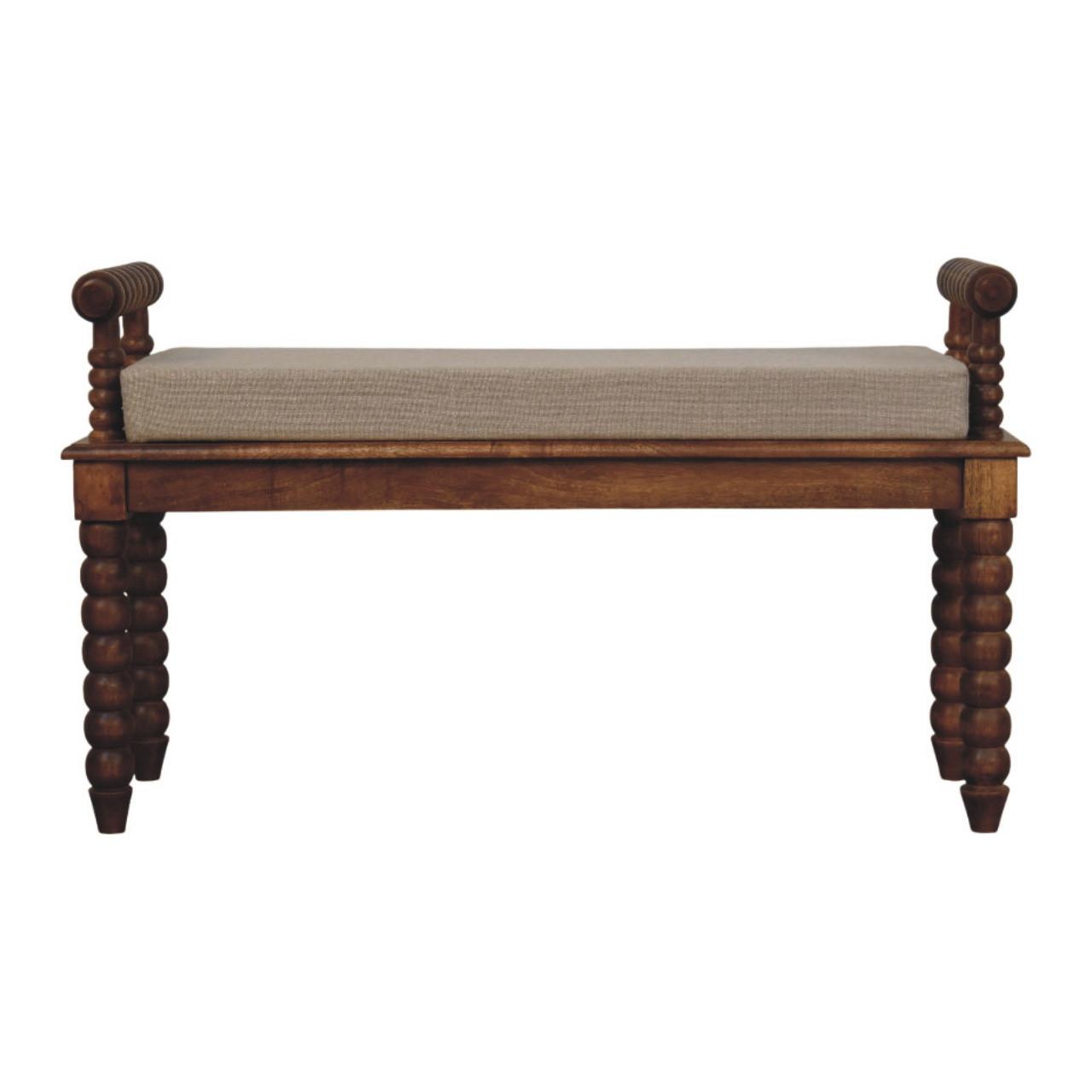 SITZBANK mit Amber-Eichen-Finish, Sitz mit Leinenbezug in Schlammton, braun - Braun, Holz (100/60/35cm) - Artisan Furniture
