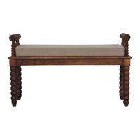 SITZBANK mit Amber-Eichen-Finish, Sitz mit Leinenbezug in Schlammton, braun - Braun, Holz (100/60/35cm) - Artisan Furniture