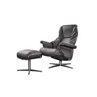RELAXSESSEL MIT HOCKER MODO Grau Leder - Dunkelgrau/Silberfarben, Leder/Metall (81/98/90cm) - KAWOLA