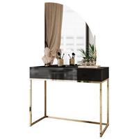 SCHMINKTISCH schwarz QUINNIE mit LED-Spiegel gold Chrom rechts PUSH OPEN - Schwarz Hochglanz/Goldfarben, Holzwerkstoff (100/176/42cm) - Lookway