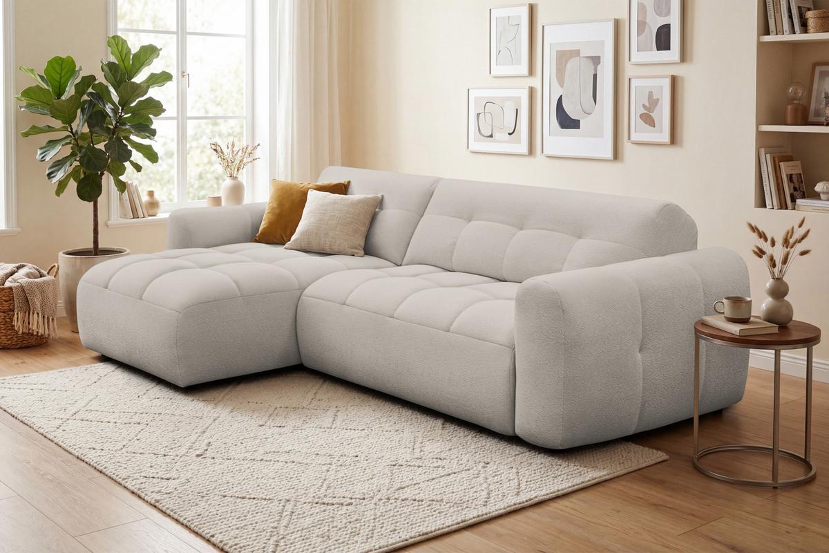ECKSOFA LUMERO 4-Sitzer LINKS, creme - Ecru/Schwarz, Holz/Textil (275/166cm) - Courtois Laville