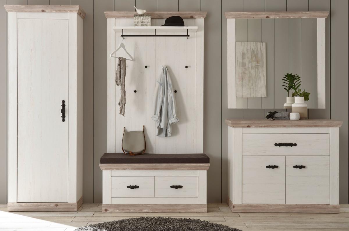 GARDEROBENSCHRANK Pinie weiß, Oslo Pinie Landhaus, Garderobe oder großer Schuhschrank, 73 x 201 cm - Anthrazit/Weiß, Holzwerkstoff/Metall (73/201/38cm) - Furn.Design