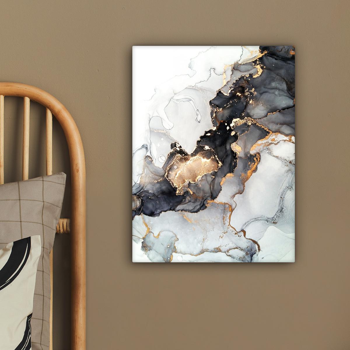 LEINWANDBILD Marmor - Schwarz - Weiß - Gold - Luxus - Abstrakt Room Decor 30x40 cm - Goldfarben, Textil (30/40cm) - MuchoWow