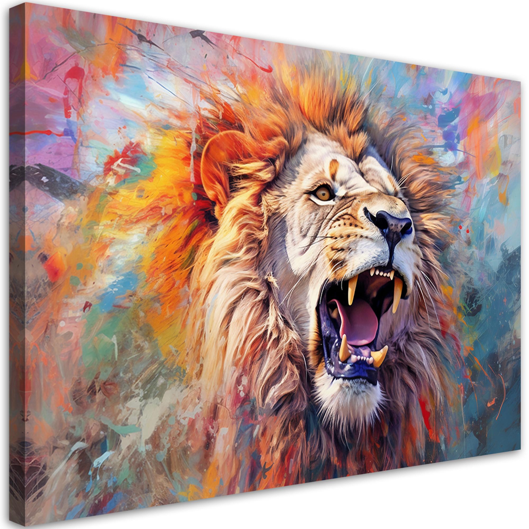WANDBILD wilder löwe abstraktion - Multicolor, Textil (60/40cm) - Feeby