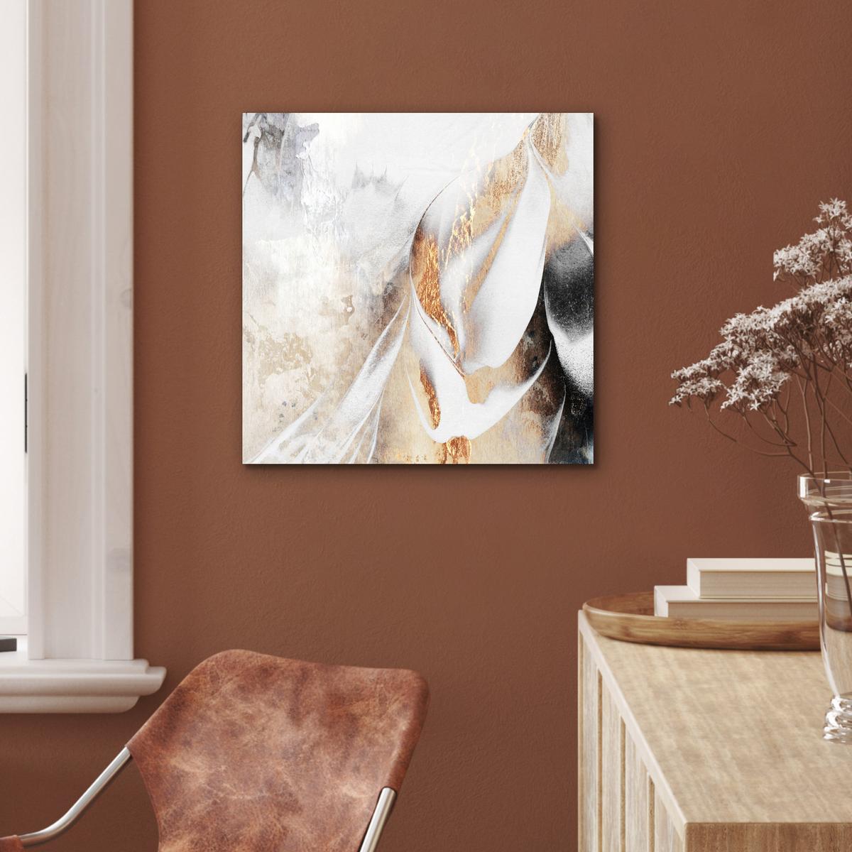 METALLBILD Luxus - Abstrakt - Gold - Weiß 50x50 cm - Goldfarben, Metall (50/50cm) - MuchoWow