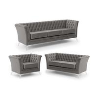 SITZGARNITUR 3+2+1 Chesterfield Whitby Grau Samt mit silbernen Füßen - Silberfarben/Grau, Holz/Textil (237/78/82cm) - S-Style Möbel