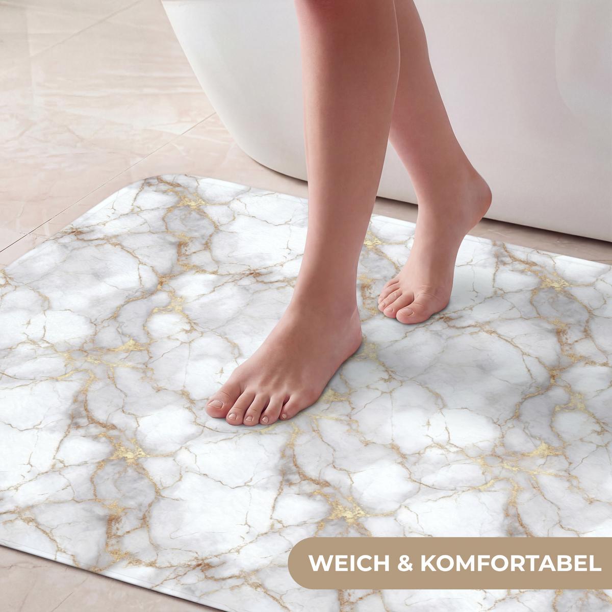 BADEMATTE Weiß - Gold - Marmor - Grau 60x90 cm - Weiß, Textil (60/90cm) - OnlyWow