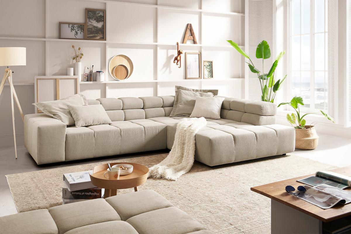 ECKSOFA NEVADA Beige Cord - Beige/Schwarz, Kunststoff/Textil (319/215cm) - KAWOLA