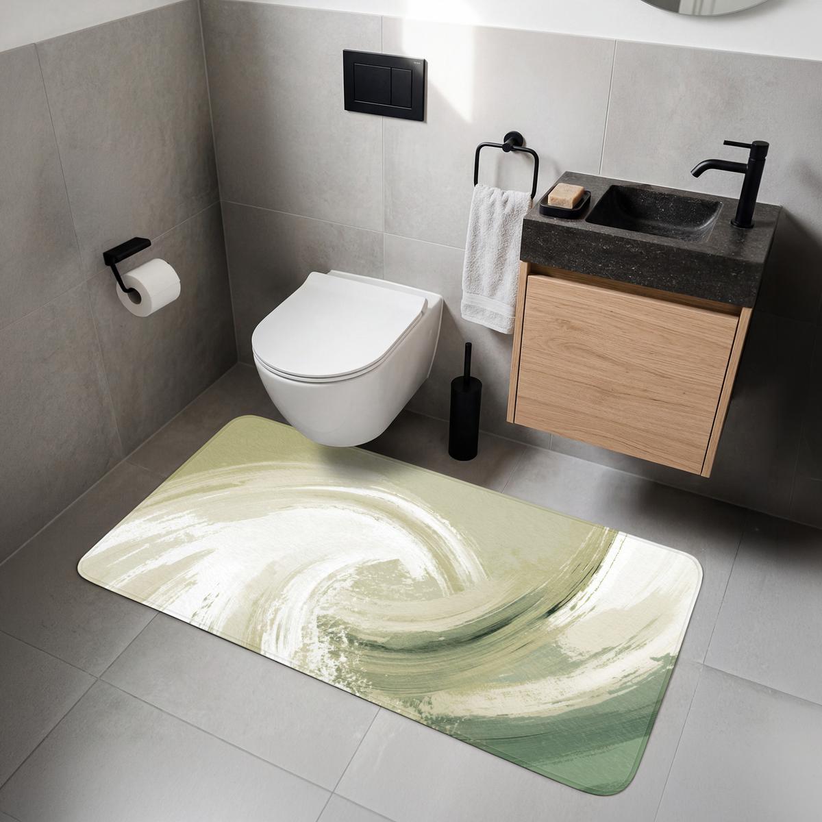 WC-VORLEGER Abstrakt - Pinselstriche - Wellen - Grün WC Teppich 120x60 cm - Mintgrün, Textil (120/1cm) - OnlyWow
