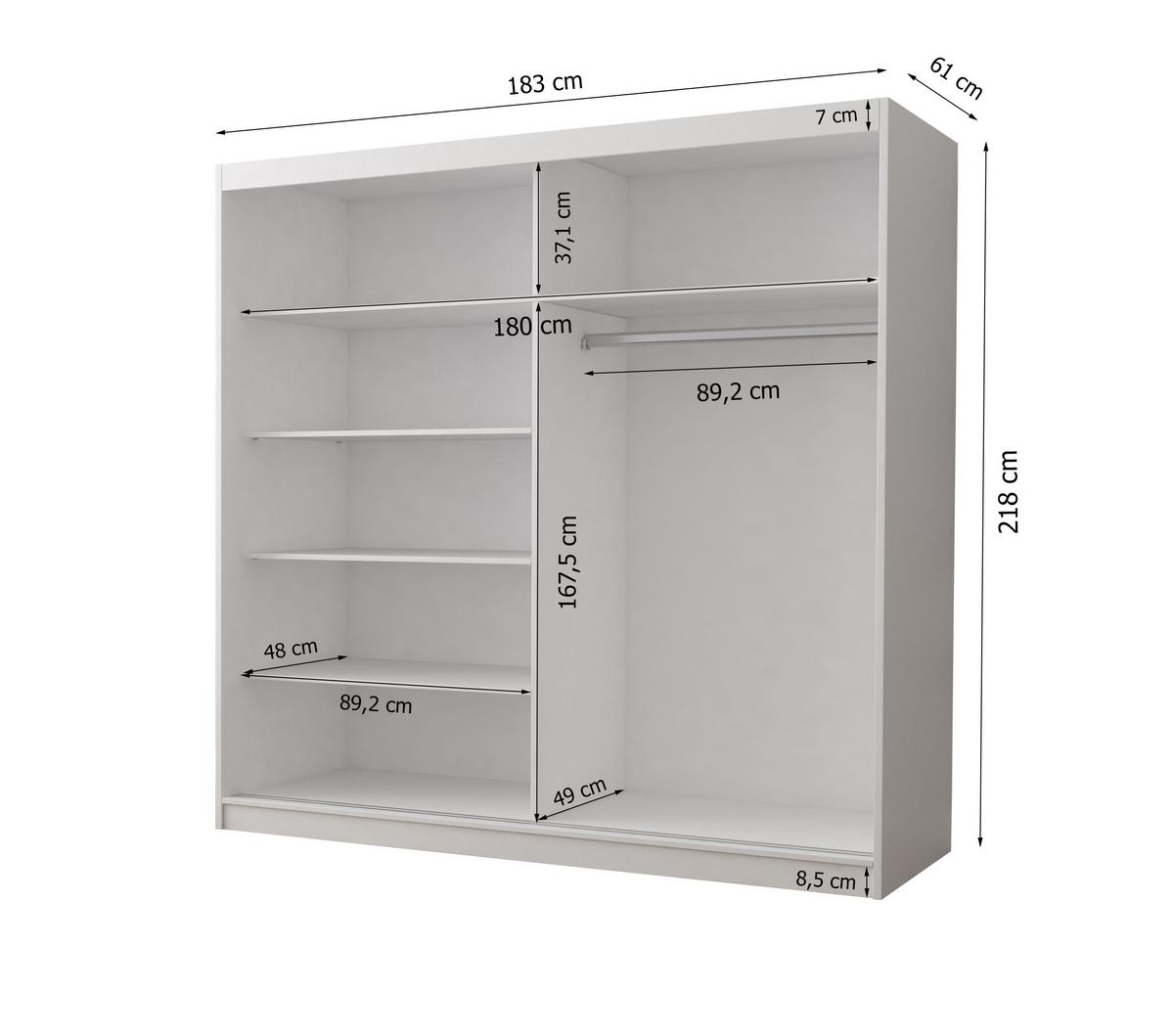 SCHWEBETÜRENSCHRANK 183/218/61 cm 2-türig Bella 03 Schwarz, Weiß - Alufarben/Schwarz, Glas/Holzwerkstoff (183/218/61cm) - imoebel24