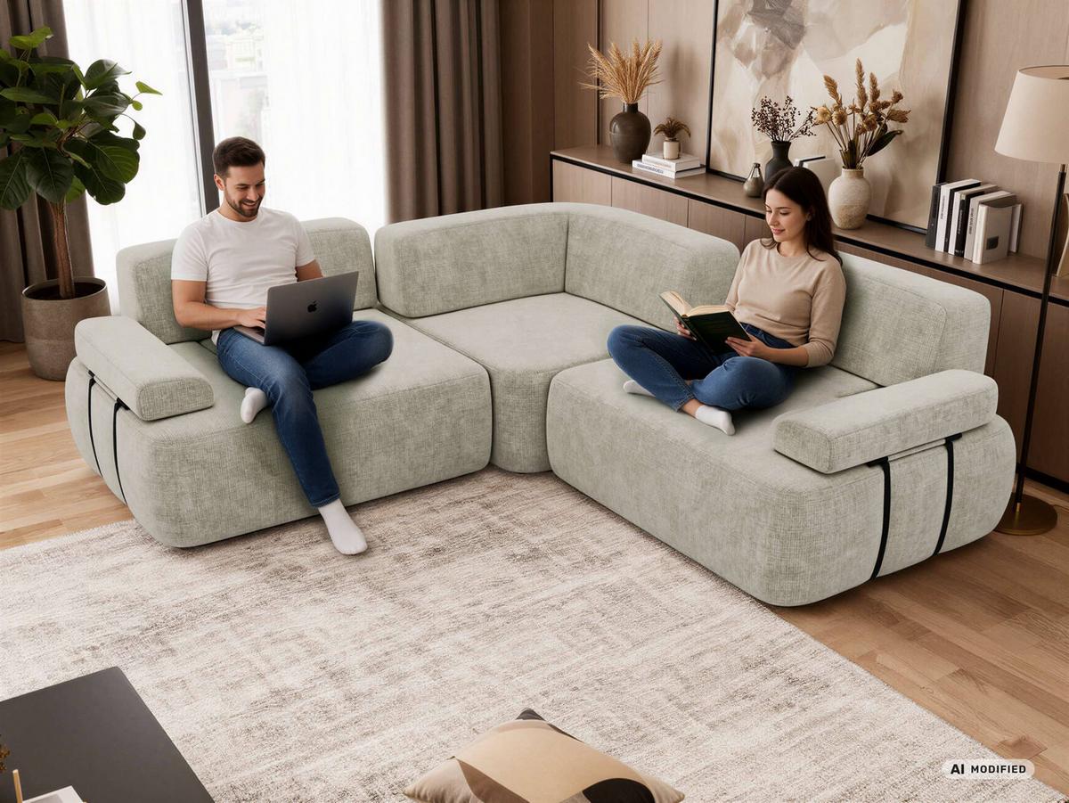 ECKSOFA MIREO L - Braun Schenille grob gewebt - Schwarz/Braun, Kunststoff/Textil (257/257cm) - MKS