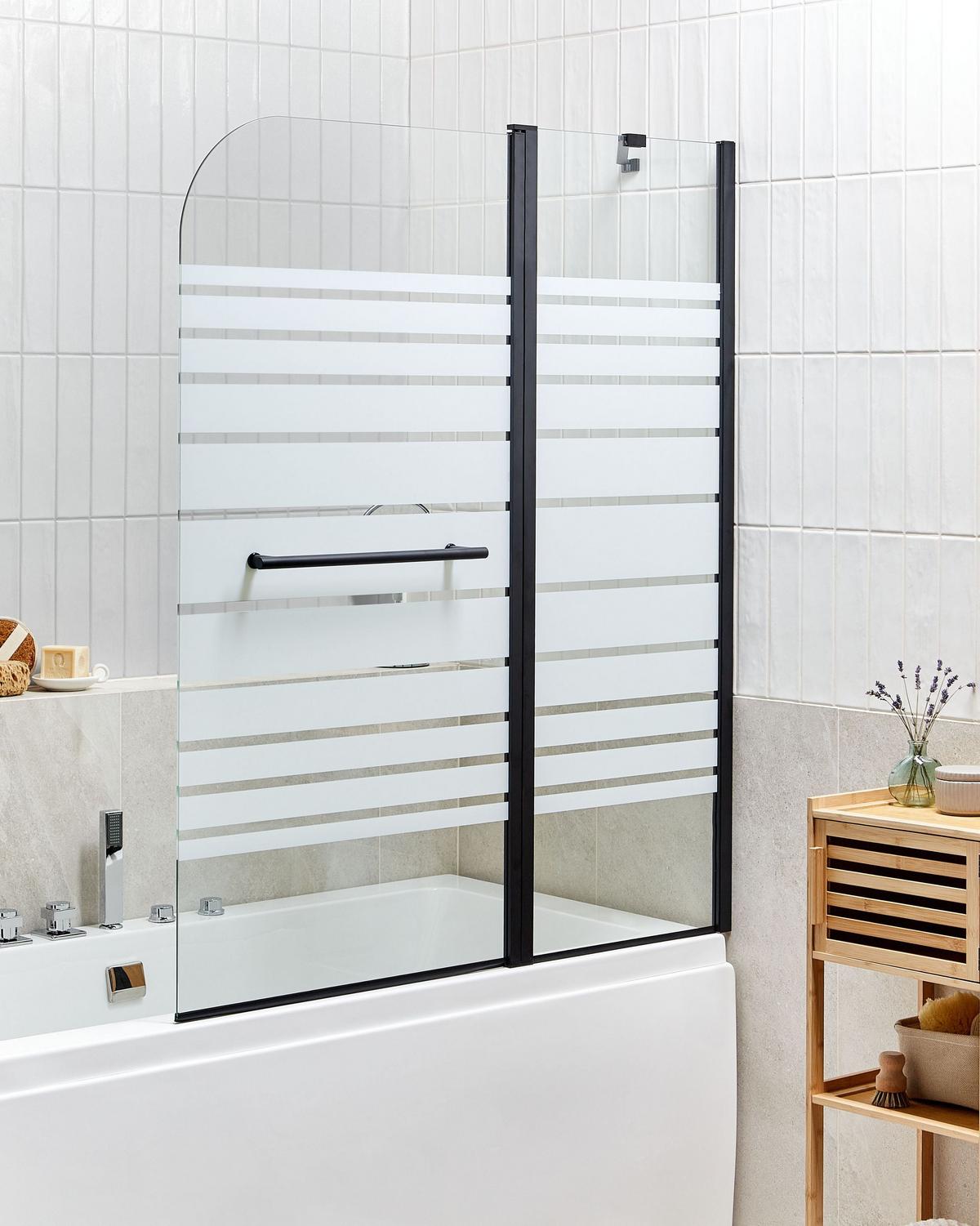 BADEWANNENAUFSATZ 140/120 cm Schwarz Tuapi - Transparent/Schwarz, Glas (120/140cm) - Beliani