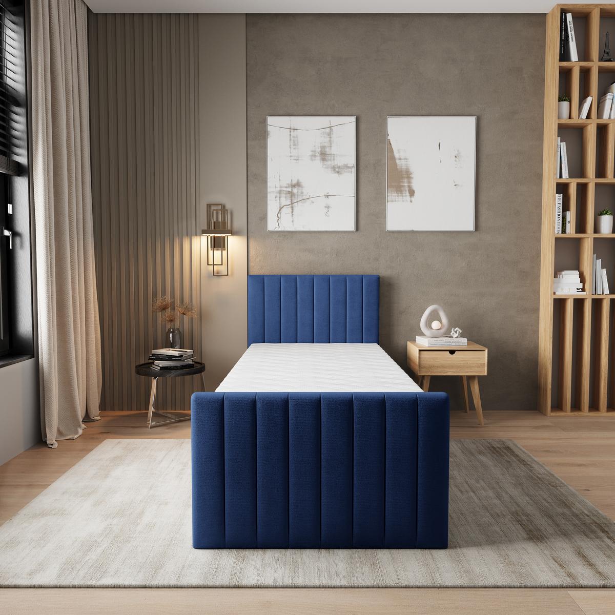 BOXBETT ARION 100 100x200 cm mit Matratze und Topper, H2+H3 - Blau - Blau, Holz (100/200cm) - MASSENO