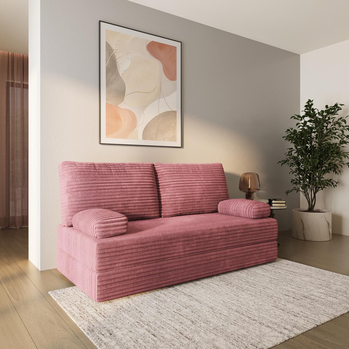 BETTSOFA SILAR aus Schaumstoff Kordstoff Rosa Schlaffunktion - Rosa, Textil (170/86/80cm) - MASSENO