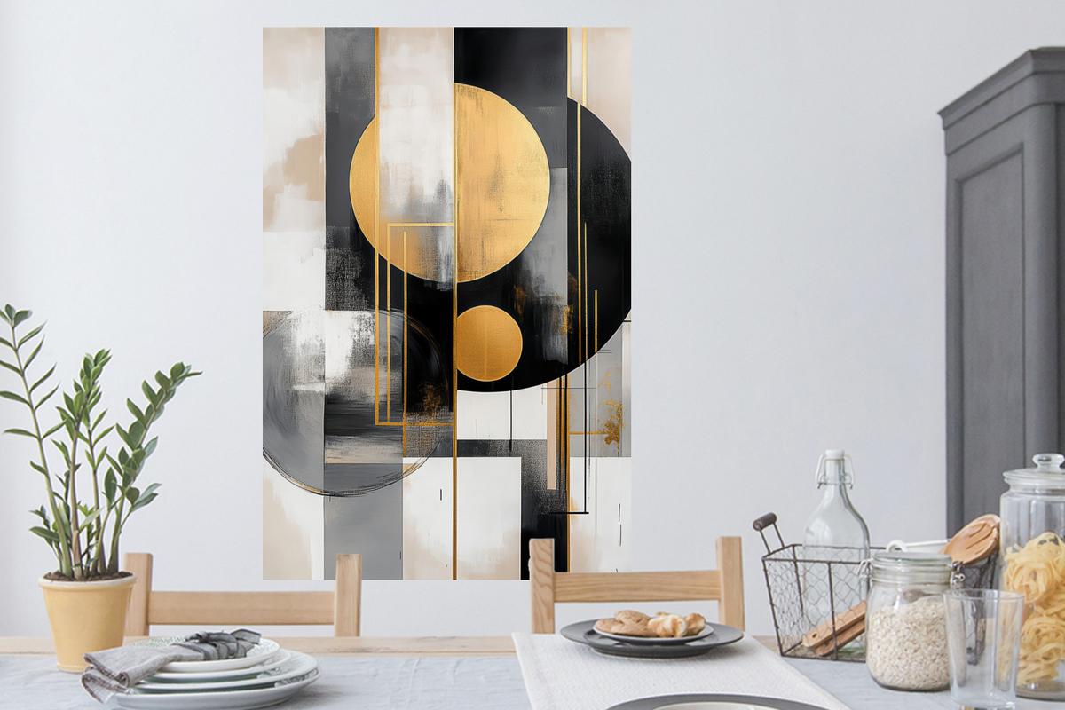 WANDTATTOO Abstrakt - Gold - Silber - Formen - Ästhetisch - Modern Wandaufkleber 80x120 cm - Goldfarben, Kunststoff (80/120/0.1cm) - MuchoWow