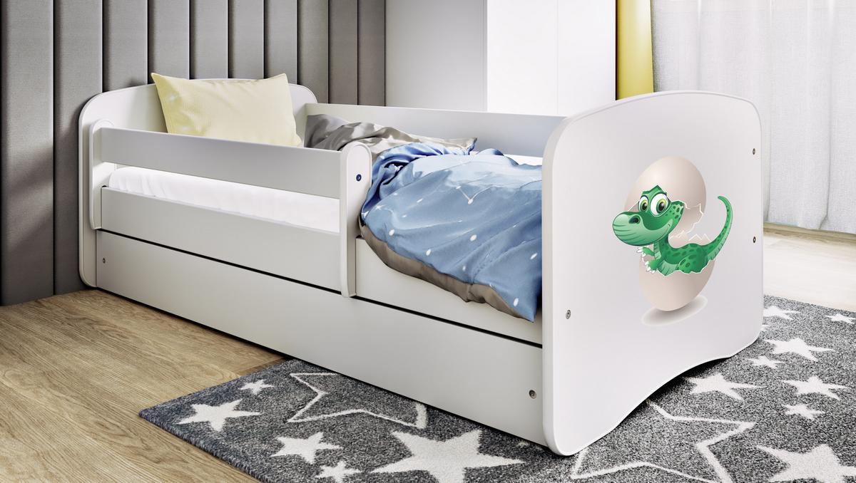KINDERBETT Kleindino mit Schublade 140/70 80/61/144 - Weiß, Holzwerkstoff (70/140cm) - RAUMHIRSCH FURNITURE