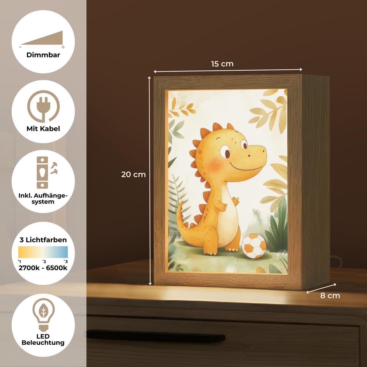 NACHTTISCHLAMPE Dino - Fußball - Orange 15x20 cm - Beige, Holzwerkstoff (8/15/20cm) - OnlyWow