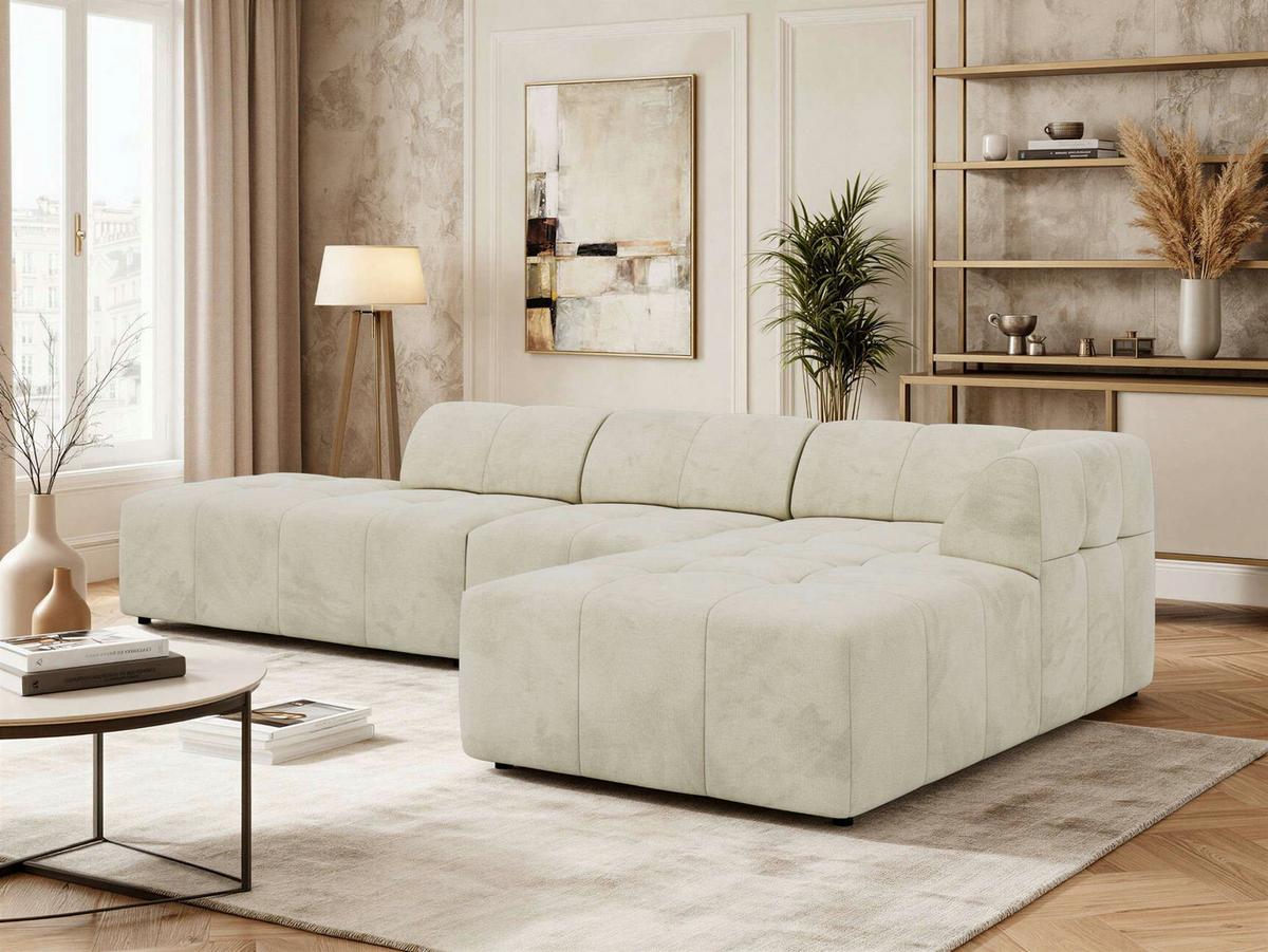 ECKSOFA GRIDA 3M L Beige Velvet - Rechts - Beige/Schwarz, Kunststoff/Textil (176/335cm) - MKS
