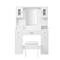 SCHMINKTISCH Weiß mit LED-Spiegel, Steckdosen & Hocker - Weiß, Holzwerkstoff (105/152/40cm) - Urban Meuble