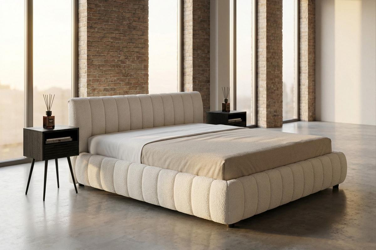 POLSTERBETT ALIOTTA Cremeweiß Bouclé - Creme, Textil (160/200cm) - KAWOLA