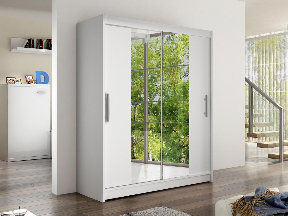 SCHWEBETÜRENSCHRANK Westa II - Silberfarben/Weiß, Holzwerkstoff/Metall (150/200/58cm) - MIRJAN24