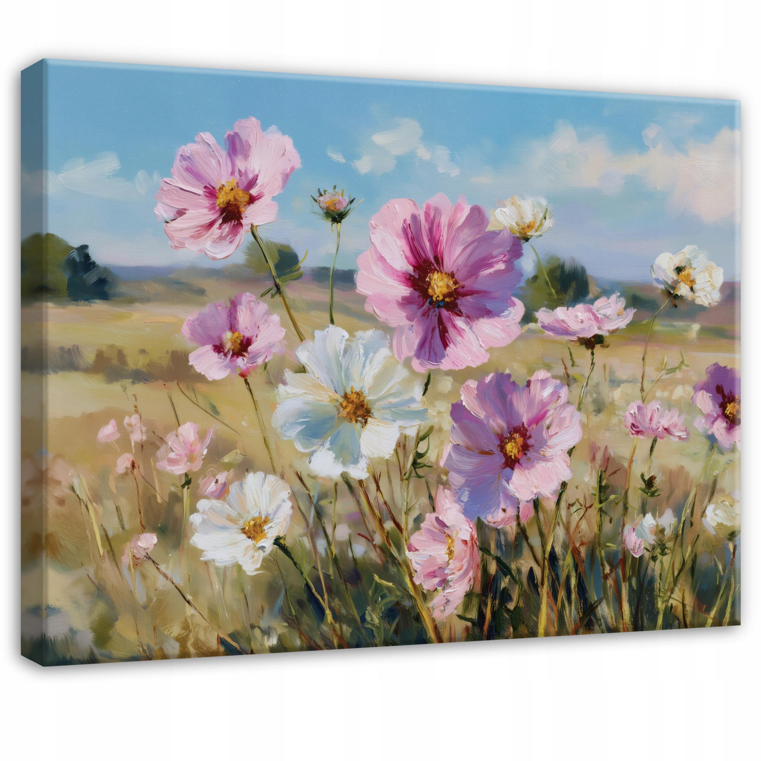 LEINWANDBILD Blumen Wiese Rosa 60x40 cm - Multicolor, Holzwerkstoff (60/40cm) - Wallarena