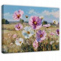 LEINWANDBILD Blumen Wiese Rosa 60x40 cm - Multicolor, Holzwerkstoff (60/40cm) - Wallarena