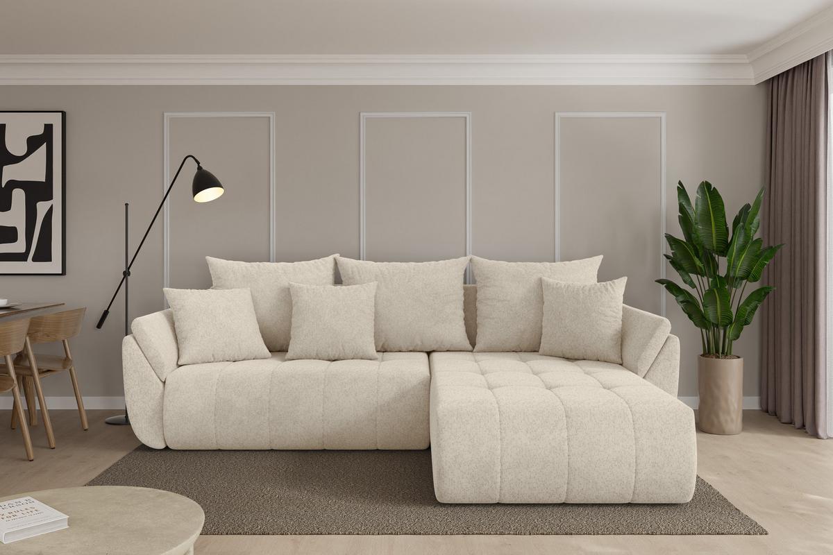 ECKSOFA mit Schlaffunktion Ottomane Rechts TOKO-L 277x194x86 Creme Velours - Creme/Schwarz, Holzwerkstoff/Kunststoff (277/194cm) - ALTDECOR