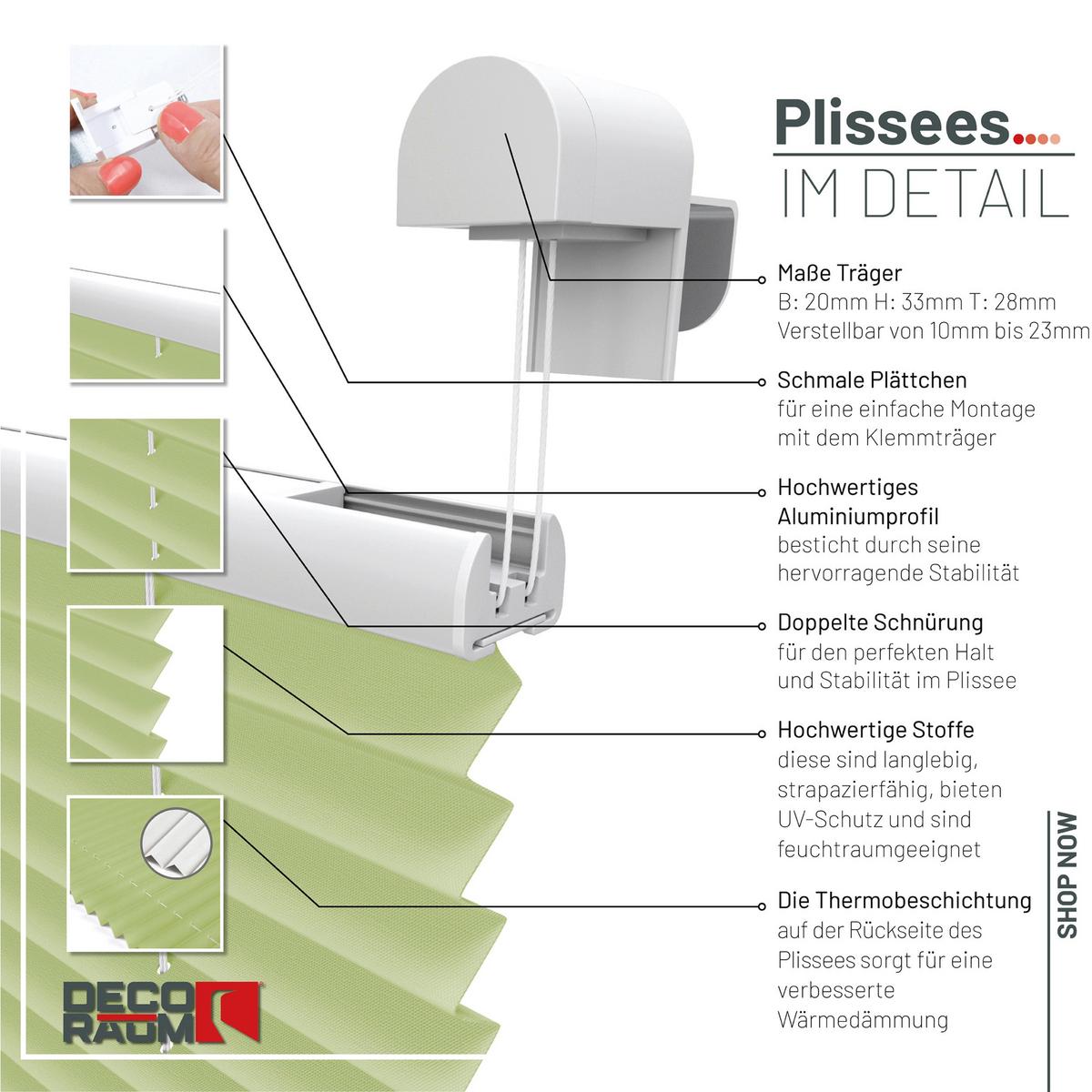 PLISSEE Thermo Basic 70 x 150cm Klemmfix ohne Bohren - Grün, Textil (70/150cm) - Deco-Raum