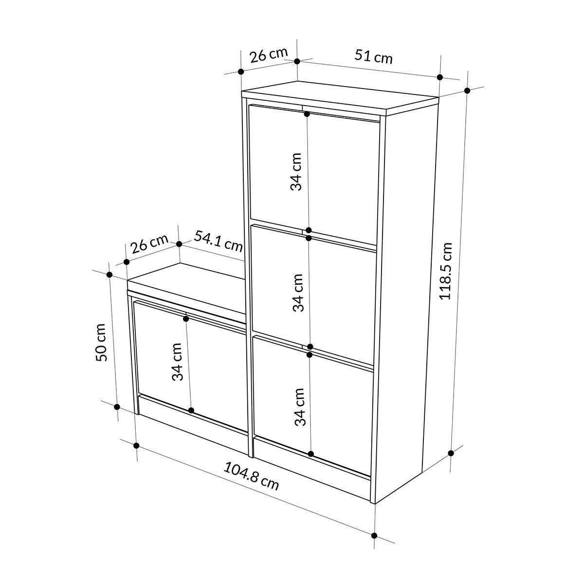 SCHUHSCHRANK 4 Türen L105 cm - Dude - Grau, Holzwerkstoff (105/118.5/26cm) - Calicosy