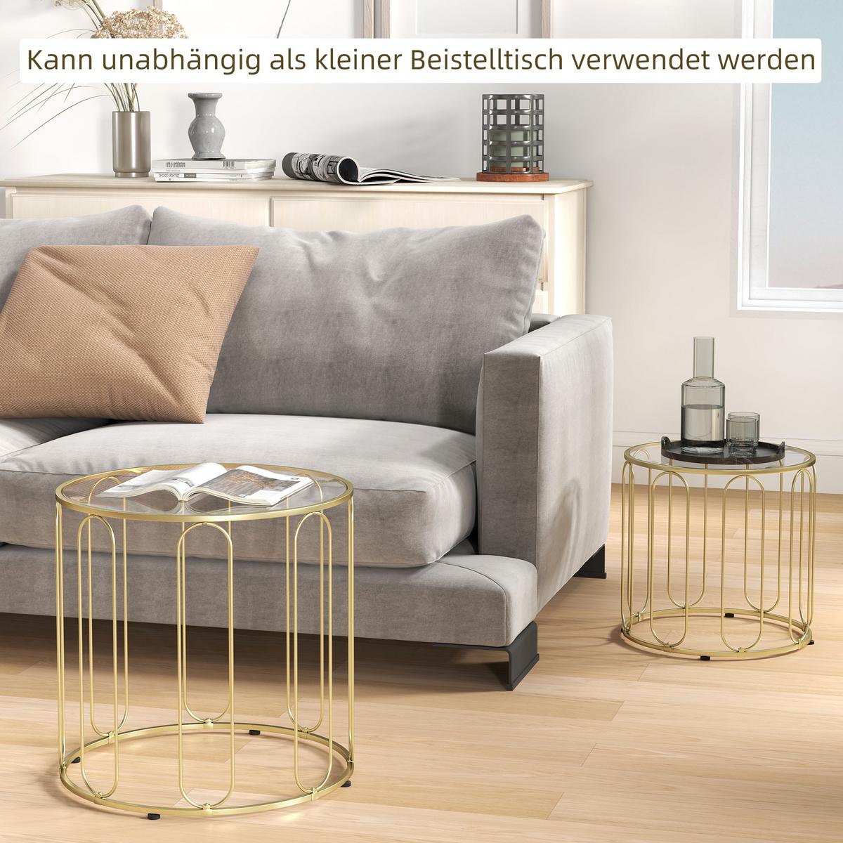 COUCHTISCH-SET 2er Set Metall Glas Gold - Goldfarben, Metall (50/50/50cm) - HOMCOM