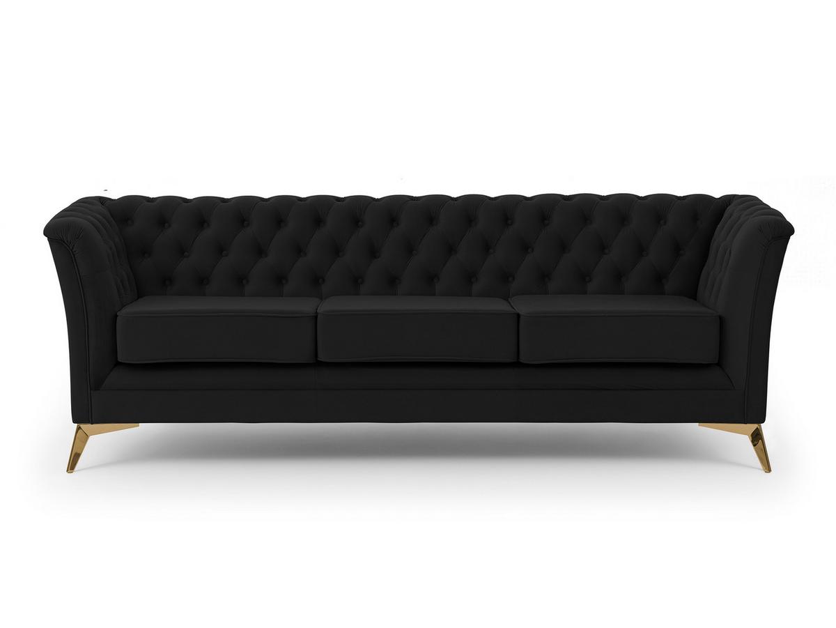 CHESTERFIELD-SOFA 3-sitzer Whitby Schwarz Samt mit goldenen Füßen - Goldfarben/Schwarz, Holz/Textil (237/78/82cm) - S-Style Möbel