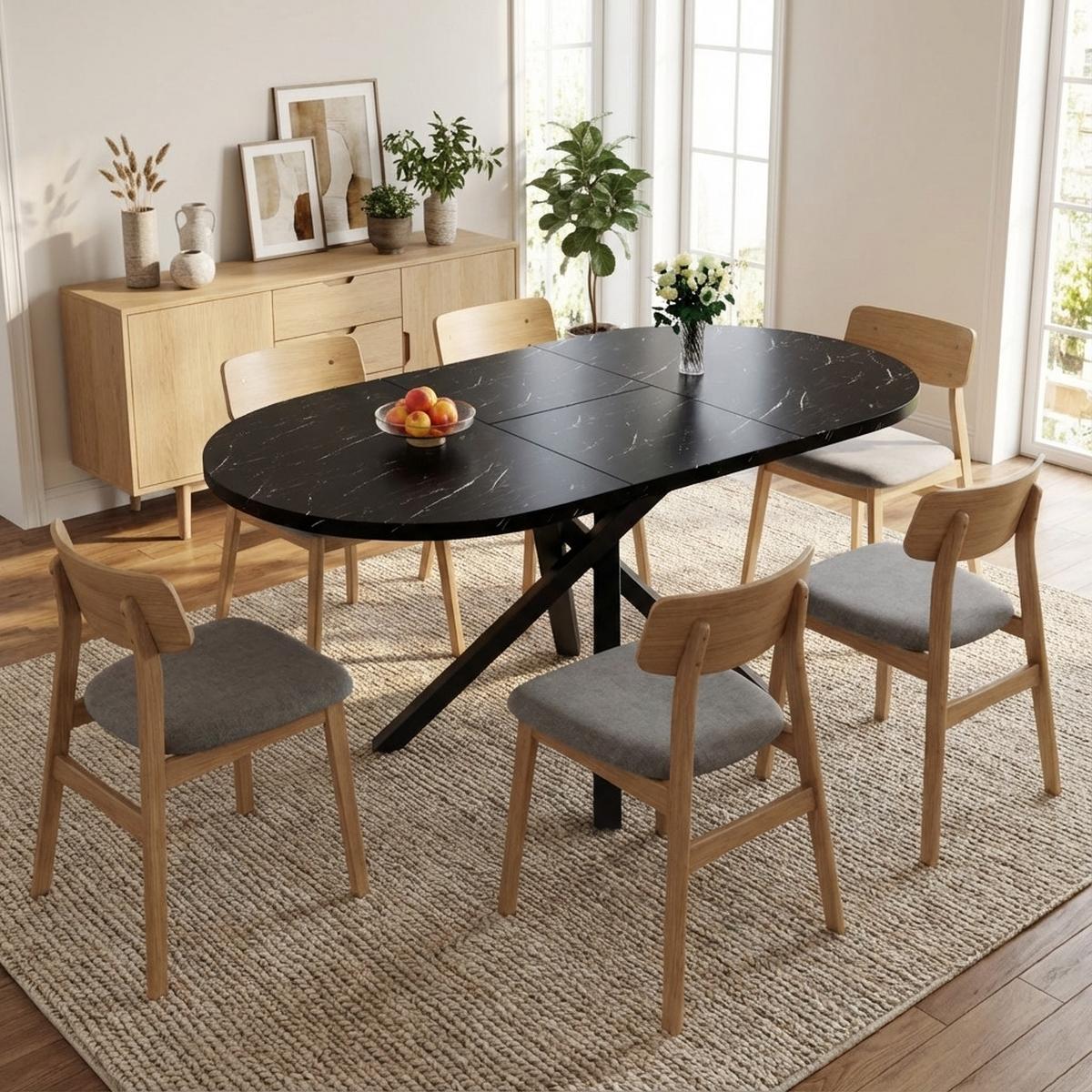 ESSTISCH ausziehbar 100–140 cm in Marmor-Optik & Schwarz - Schwarz, Holzwerkstoff (100/100/76cm) - Urban Meuble