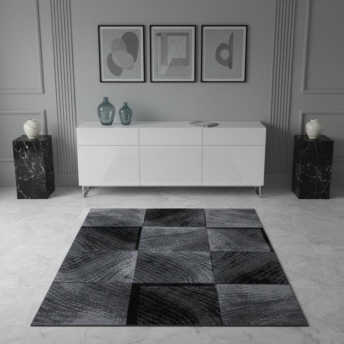 TEPPICH Kurzflor INN in Schwarz, kariert, 160 x 230 cm - Schwarz, Textil (230/160cm) - KADIMA DESIGN