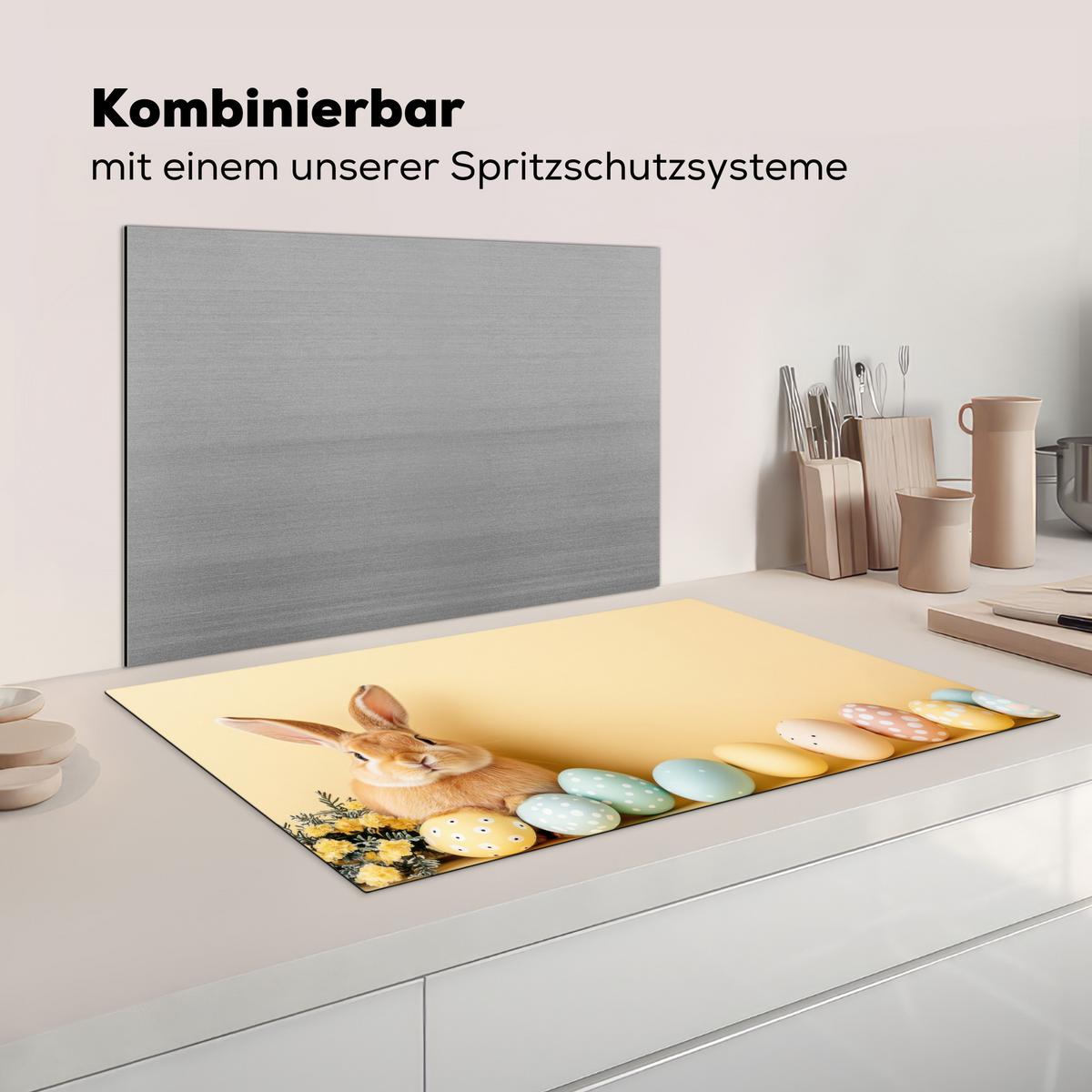 HERDABDECKPLATTE Eier - Kaninchen - Pastellfarbtöne Ceranfeldabdeckung 85x52 cm - Hellgelb, Kunststoff (85/52/0.2cm) - MuchoWow