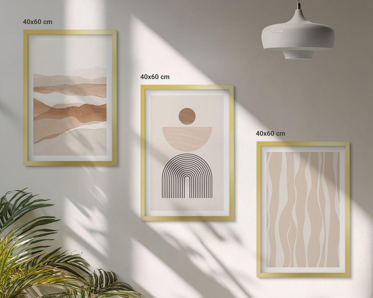 BILDER SET 3er Set - 40x60 cm Goldrahmen - Abstrakte Landschafts- und Naturgeometrie - Goldfarben, Kunststoff (40/60cm) - TULUP