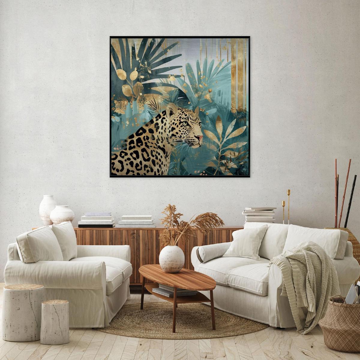 BILDER mit Rahmen Lampard Blätter Grün 80x80 cm - Multicolor, Metall (80/80cm) - Wallarena