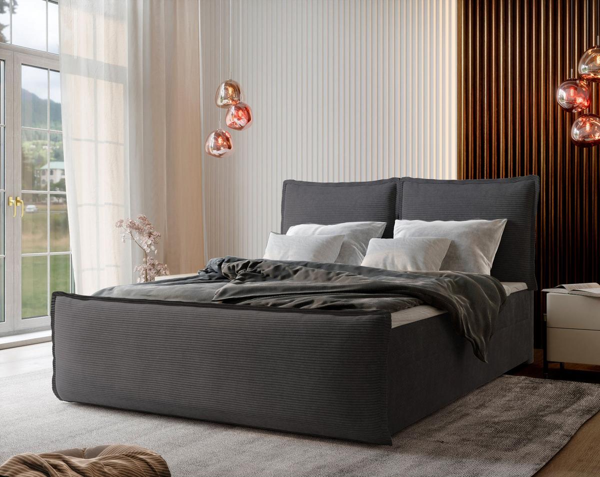 BOXBETT MONTA 140x200 cm mit Matratze und Topper - Graphitfarben - Graphitfarben, Holz (140/200cm) - MASSENO