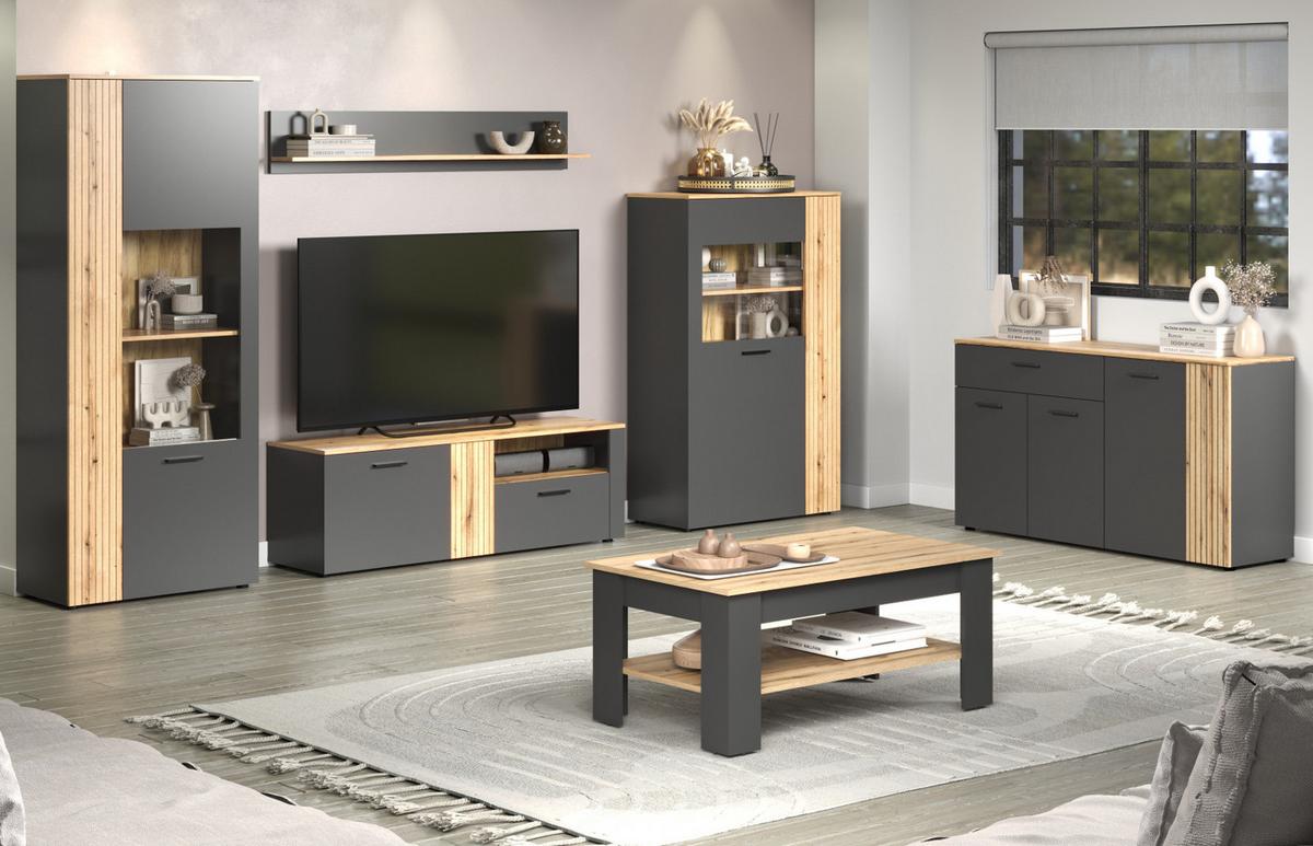 WANDBOARD grau, Evoke Eiche 150 cm, Wandregal hängend - Anthrazit/Grau, Holzwerkstoff (150/25/18cm) - Top.Furn