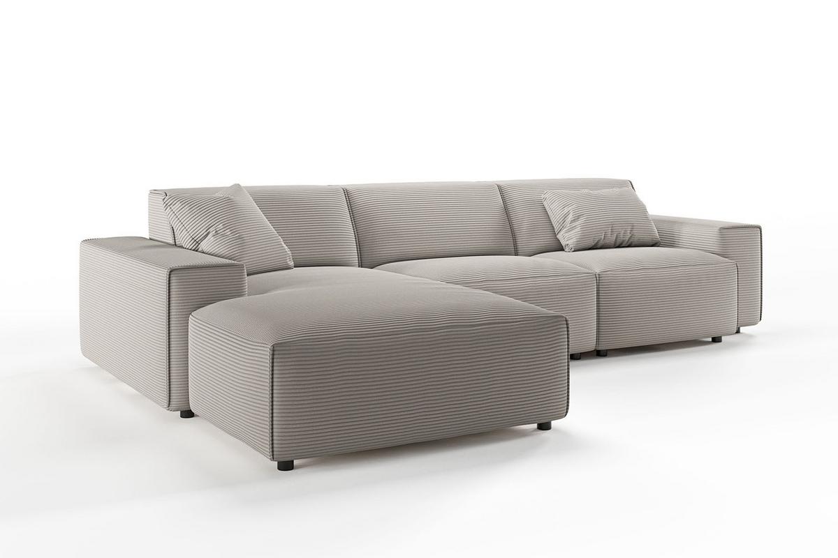 ECKSOFA RANI Steingrau Cord - Greige/Schwarz, Kunststoff/Textil (299/189cm) - KAWOLA