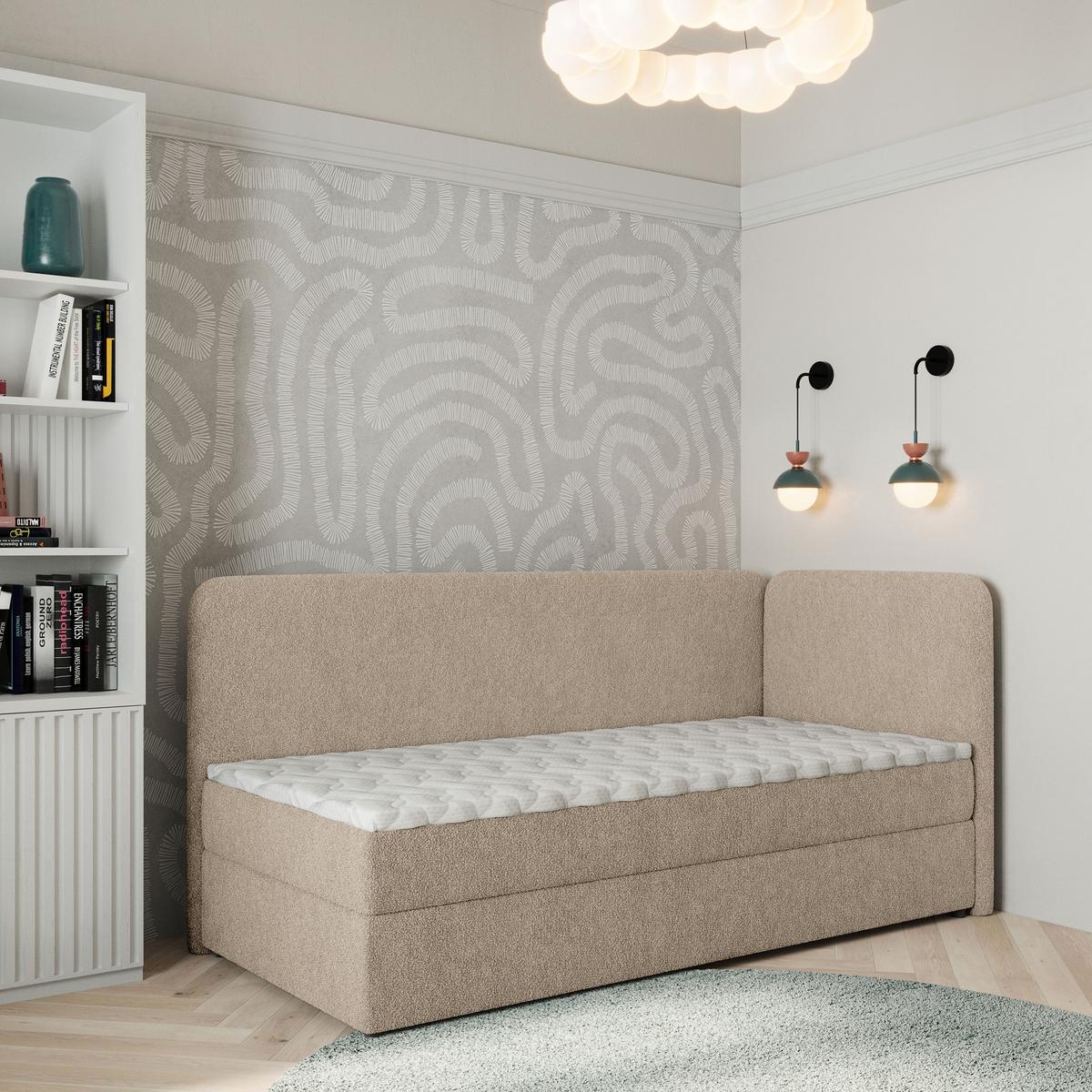 BOXBETT GINA 100x200 cm mit Matratze und Topper, H2+H3 - Beige - Beige, Holz (100/200cm) - MASSENO