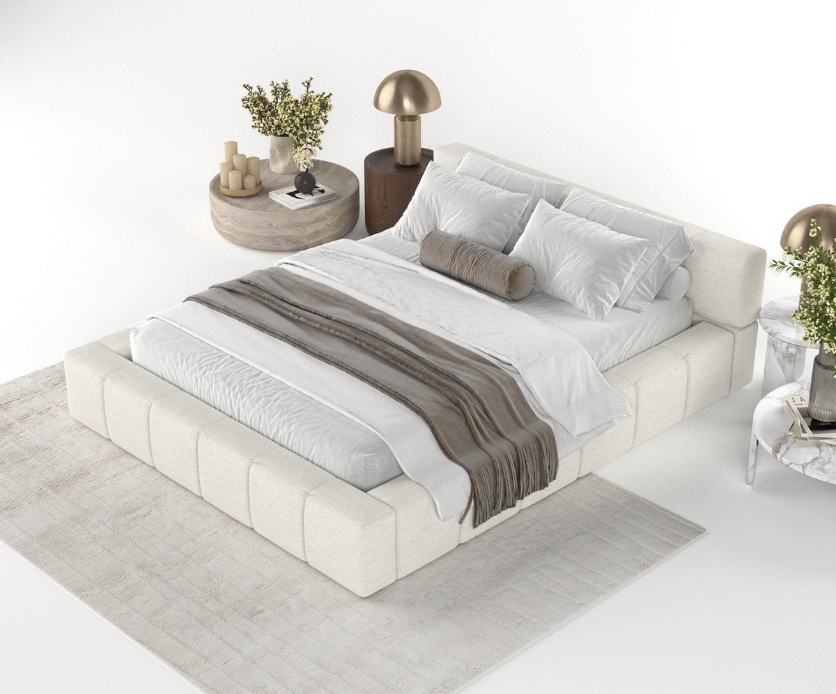 POLSTERBETT Milos mit Stauraum 180/200 cm Creme im Modesto Stoff - Creme/Schwarz, Holz/Holzwerkstoff (180/200cm) - AltaBeds